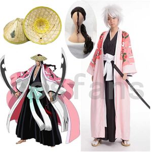 Аниме костюмы Bleach Cosplay 8th Division Капитан Kyouraku Shunsui Cloak Unisex Pink Shinigami Kimono Kurosaki Ichigo Black Top Pants Z0301