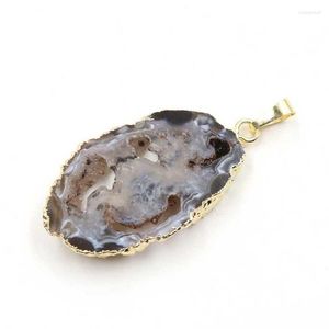 Подвесные ожерелья Fysl светло -желтый золото цвет нерегулярной формы Agates Geode for Gift Charm Jewelry