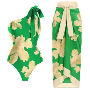 Kvinnors badkläder Grön färg Enstycken Baddräkt axelkläderklänningen Simning Biquini Summer Beachwear Backless Surf Wear Tankini Luxury T230303