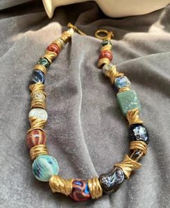 Halsband Timeless Wonder Geo-Keramik-Naturstein-Perlen-Halskette für Frauen Designer-Schmuck Vintage Gothic Runway Aesthetic Rare 4020