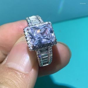 Clusterringe Rulalei Atemberaubender Luxusschmuck 925 Sterling Silber Princess Cut Weiß Klar 5A Zirkonia Party Ehering Ring für