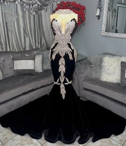 Sexy sereia vestido de baile para meninas negras veet beading cristais festa aniversário vestidos robe de bal tribunal trem