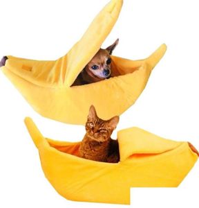 Dog Houses Kennels Accessories Banana Peel Cat House Cute Looking Bed For Cats Kittens Pet Mat Small Dogs Soft Plush Padding Cushi4885019
