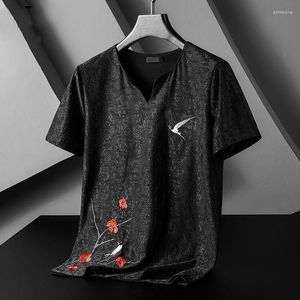 Men's T Shirts Quality High Jacquard End Chinese Style Plum Blossom Embroidery T-shirt Men's Summer Short Sleeve Trend Loose Casual