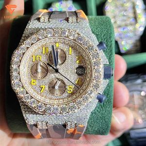OG2E mrożone diamentowe zegarek dla mężczyzn Hip-Hop Moissanite Biżuteria luksusowa data zegarek ręcznie robiony zegarek ze skóry mechanicznej00N7F70i