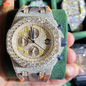 OG2E Iced Out Diamond Watch för män hiphop Moissanite smycken lyxdatum klocka handgjorda mekaniska läderklocka00n7f70i