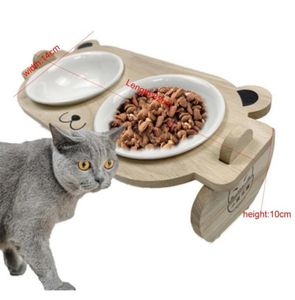 Ciotole di gatto alimentazione in legno Ciotola per alimentazione domestica Pieno di protezione a collo inclinata con bocca con due forniture pratiche8188723