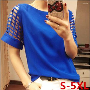 Kadın bluzları yaz moda kadın gömlekleri içi boş kol slash boyun şifon bluz artı boyut S-5XL