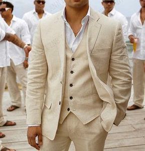 Mäns kostymer blazrar Anniebritney sommar beige linne brudgummen bröllop kostymer anpassade strand tuxedos män kostymer slim casual blazer med byxor set 230303