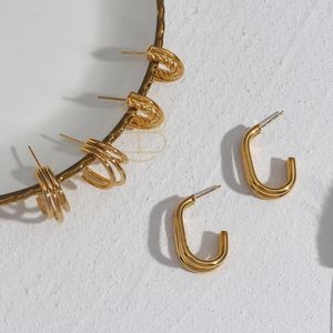 Brincos de argola 2023 Design de moda PVD Gold acabamento geométrico para meninas camadas elegantes c acessórios de aço inoxidável