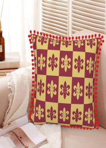 Kussensloop Frankrijk Fleur de Lis Square Pillowcase Tassel Cushion Cover Zipper Home Decoratieve worpdeksels met pompoms voor Cute9873895