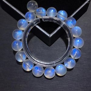 Strand Natural Moonstone Blue Light Women Beads Bracelet 11.1mm Stretch Crystal Clear Round