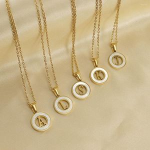 Choker Women Plated Hollow 26 Letters Pendant Necklace Stainless Steel Small Round Coin Initial Shell Necklaces Fashion Jewelry