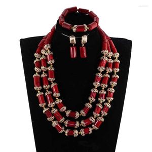 Brincos de colar Set Fashion Wine Wine Redes de coral de jóias e casamento de ouro African Gift CNR852