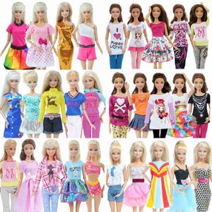 Wholesale 5 Pcs Fashion Daily Wear Casual Outfits Vest Shirt Skirt Pants Dress Dollhouse Accessories Clothes For Barbie Doll Apparel