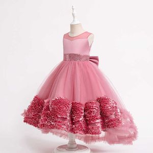 Mädchenkleider Schöne ärmellose Blumen Kleine Prinzessin Kleid für Mädchen 4 bis 12 Jahre Geburtstagsparty tragen Kind Mesh flauschige Kleidung