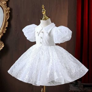 Kız elbiseler kız bebek vaftiz beyaz elbise çocuklar payetler prenses balo elbisesi vaftiz 1. doğum günü elbiseleri bebek butik vestido