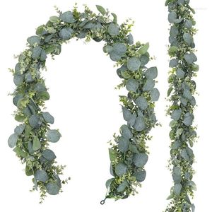 Dekorativa blommor 2 Pack 1,8m konstgjorda eukalyptus Garland Faker Sier Dollar Greenery Vines bordslöpare