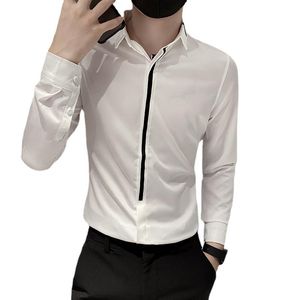 Erkekler Elbise Gömlek 2023 Moda Baskılı Çizgili T Çizgili THE GİBİ SİYAH / Beyaz İnce Fit İş Düğün Prom Partisi KTV Günlük Tops Homme