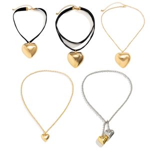 Women Large Puffed Heart String Choker Necklace Long Wrap Tie Silver Gold Heart Bubble Pendant Gothic Jewelry for Sweet Cool Girls Various Chains