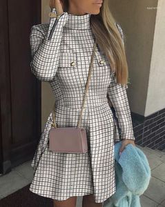 Casual Dresses Plaid Zipper Pocket Design Long Sleeve Dress Plain Elegant Work Fall Outfits Women