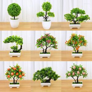 Flores decorativas Plantas artificiais Bonsai Pequenidade Pote de árvore verde Decoração de jardim de festas de casamento falsa