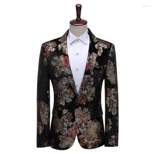 Men's Suits HOO 2023 Men's Velvet Black Background With Print Stage Performance Blazer Studio Wedding