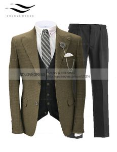 Męskie garnitury Blazers Kawa 3 sztuki Męskie garnitur wełniany Tweed Herringbone Blazer Vesters Spodni na jesień i zimowe Blazervestpants 230303