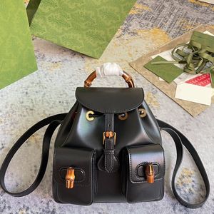 7A Bamboo Backpack Women Backpacks Crossbody Bag Genuine Leather Shoulder Handbags Drawstring Bucket Bags External Pocket