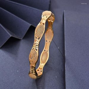 Bileklik Wando 24K 1pcs Fransa Altın Renkli Dubai Bangles Kadınlar Kız Çiçek Takıları 6cm genişliğinde Düğün Bilezik Hediyesi