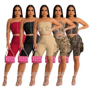 2023 Designer Summer Outfits Women Tracksuits Two Piece Set Camouflage Sweatsuits Strapless Top and Cargo Short Pants Casual Sportswear Bulk Wholesale 9393