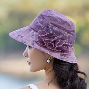 Stingy Brim Hats Retro Temperament Top Hat Summer Net Yarn Big Flower Sun Grandma Ladies Cilinder Bucket Topper