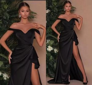 Black Split Evening Dresses Sexy Off Shoulder Backless High Side Slit Party Evening Gowns Prom Vestidos Custom Made