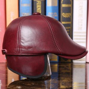 Bollmössor Vinter Men äkta läderhatt Vuxen Sheepskin Baseball Caps Fashion Ear Protection Warm Headgear Cap Baseball Hat B-7287 230303