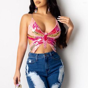 Women's Tanks Sexy Sequin Butterfly Summer Crop Top Women Party Short Halter Tops Vintage Womens Lace Up Tank Woman Clothes Y2k 2023