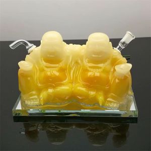 2023 Europe and Americaglass pipe bubbler smoking pipe water Glass bong Hot selling resin double Buddha water bottle