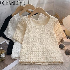 Женские блузки Oceanlove Женщины с коротким рукавом сплошной квадрат Sweet Summer Blusas Mujer Корейская мода Ретро Ретро Свободные Рубашки