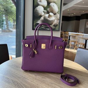 Designer Birkin Handbag Sea Anemone Purple Litchi Borsa in pelle di grande capacità Strato superiore Strato di vacca per pendolari Spalla Single Spalla Messenger ZC