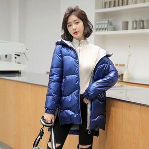 Kvinnors trenchrockar WMEN's Down Cotton Jacket Kvinna 2023 Medium Långt avsnitt Vinterkoreansk version Glossy Fashion vadderad Jacke Outcoat