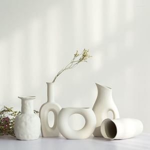 Vases White Ceramic Vase Dried Flowers Small Fresh Living Room Flower Arrangement Starry Table Home Decoration Ornaments