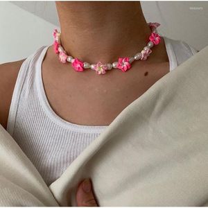 Choker Alyxuy Fashion Pearl Pink Rose Flower Colorful Star Gossip Yin och Yang årliga halsband för Women Girls Gift