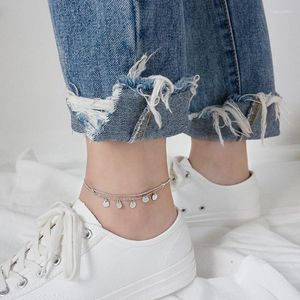 Anklets Fashion And Multi-Layer Disc 925 Sterling Silver Geometric Round Discs Charms Layered Anklet