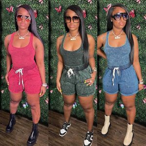 Partihandel Kvinnor Aktiva spårningsdräkter Scoop Neck Two Piece Set Tie-Dyed Printed Vest Shorts Suit Lace-Up Sports Outfits Plus Size S-XXL