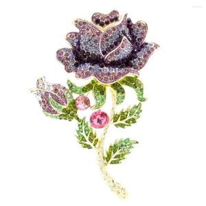 Brosches Rhinestone Crystal Big Rose Flower Brosch Pin lämnar Bud Broach Woman Jewelry FA5068