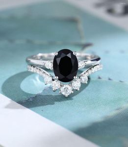 Cluster Rings Veryins Black Moissanite Unique Oval Engagement Ring Vintage Curved Wedding Bridal Anniversary Gift For Women
