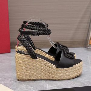 Fashion sandals designer women shoes summer buckle bandage woven Lafite patch leather high heeled platform shoe sexy dress Casual shoes