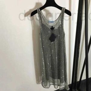 Vestidos de rua Designer 23ssshiny Restra de malha de shinestone com saia de base Ladies Party Night Club Dress Silver LM75