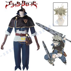 Anime Costumes Anime Black Clover Asta Cosplay Come Wig Five Leaf Clover Black Bull Cape Cloak White Top Pants Noelle Finral Men Party Z0301