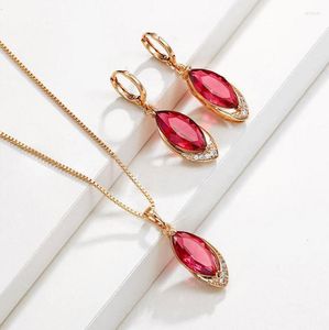 Halsbandörhängen Set Tibetan Silver Jewelry Classic Vintage Ruby Earring/Necklace Party Pomegranate Rose Gold Color Red Crystal