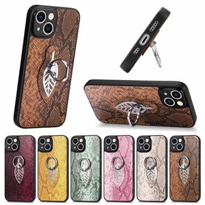 Metallringhållare Stand Snake Mönster Telefonfodral för iPhone 14 Plus 13 12 11 Pro Max Luxury Car Magnetic Pu Leather Cover Anti Drop stockprocess